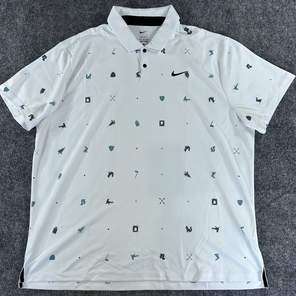 Nike Tour Dri-Fit Icon All Over Print Golf Polo White Men's Size XXL FQ0426-100